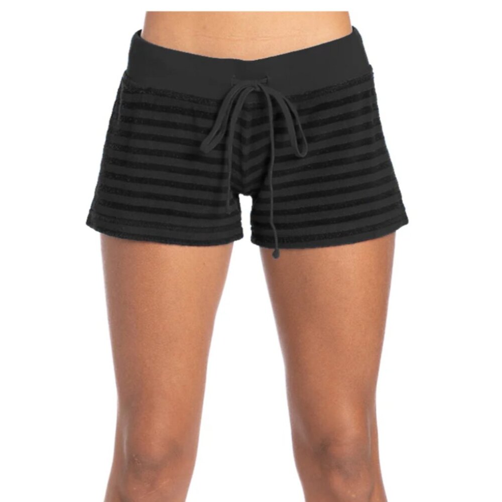 NWT Hard Tail Low Rise Tonal Strip Terry Short In Black